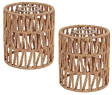 2x Boho Rattan Lampenschirm Hängelampe Stehlampe Papierlampenschirm Pendelleuchtenschirm Korblampen Hängend Korb Laterne Ersatzschirm Zubehör für Tischlampe Hängeleuchten Deckenlampe