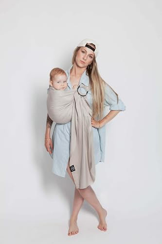 Sling Écharpe Tissée Sans Nœud - Or Blanc - Porte-Bébé Physiologique - Viscose - De la Naissance à 14kg - Taille Unique