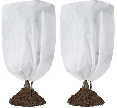 Garutom 2-Pack Plant Covers Freeze Protection 48 x 72 2.2 oz, Frost Cloth Plants Jacket Drawstring Tree Cover for Outdoor Plants, Shrub Potted Plants Winter
