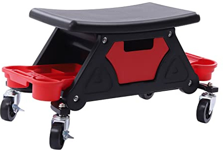 InSyoForeverEC Taburete de taller de 150 kg, asiento de taller, asiento con ruedas, taburete de trabajo con ruedas de 360°, bandeja de herramientas para el taller de automóviles, garajes, talleres