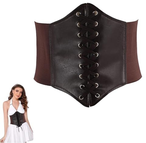 Cinturón Corsé para Mujer Corset de Cuero Elástico Cinturones Corset Ancho Retro Cinturón para Halloween Fiesta Vestido Ropa Diaria