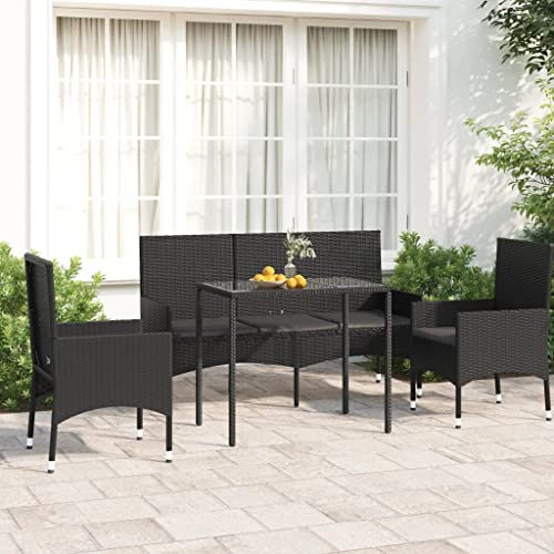 AUVYI Ensemble salon de jardin 4 pièces avec coussins - Noir - En rotin synthétique - 90 x 50 x 67 cm - Groupe de bancs d'angle - Chaise longue - Coussin de dossier - Canapé - Fauteuil d'extérieur -
