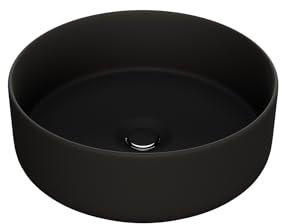 LEMONBATH - Lavabo Sobre Encimera Redondo Negro Mate - Medidas 35 x 35 x 12 cm - Lavabo de Cerámica para Colocar Sobre Encimera de Muebles Baño - Lavamanos para Grifo Alto