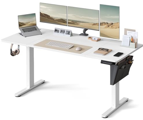 VASAGLE Electric Standing Desk, Height Adjustable Desk, 70 x 160 x (72-120) cm, 4 Memory Heights, Storage Pocket, for Home Office, Study, Cloud White LSD136W02