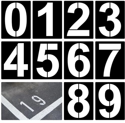 ZYFC 8 inch / 12 inch 0 to 9 Large Number Stencils Set, 10 Pieces Reusable Plastic Curb Address Number Stencils Road Sign Digital Templates for Painting DIY Mailbox Parking Lot Door