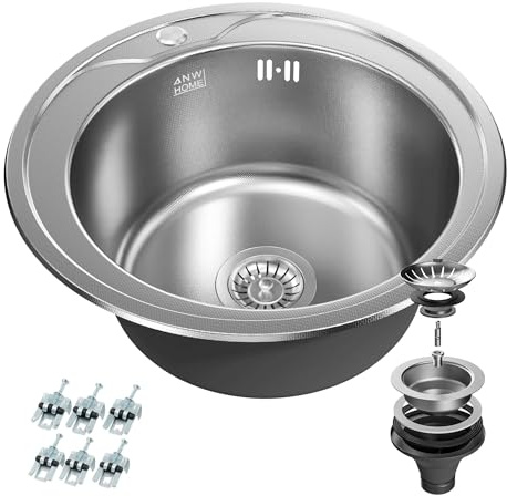 ANW HOME Kitchen Sink Single Bowl Ø49 cm, Stainless Steel