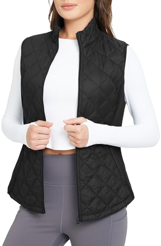 baleaf Women's Puffer Vest Lightweight Winter Warm Stand Collar Quilted Vests Zip Pockets Padded Gilet Black M