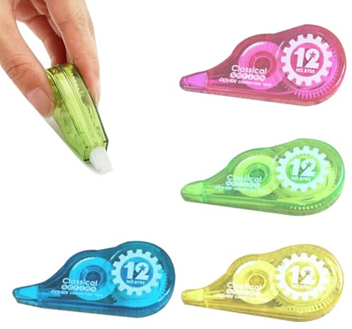 MEXRUMI 4 Pezzi Correttore Nastro Bianchetto A Nastro Per Coprire Gli Errori Correttore A Nastro Riscrivibile Bianchetti A Nastro Confezioni Per Ufficio Appunti Bullet Journal E Scrapbooking (4 Colori