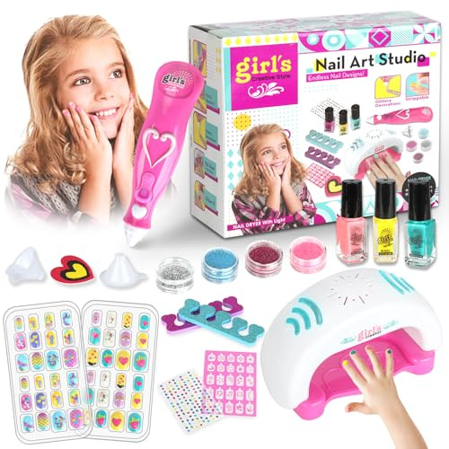 UCAMP - Kit de manicura infantil (7-12 años), diseño de uñas y maquillaje de juguete, con uñas y lentejuelas