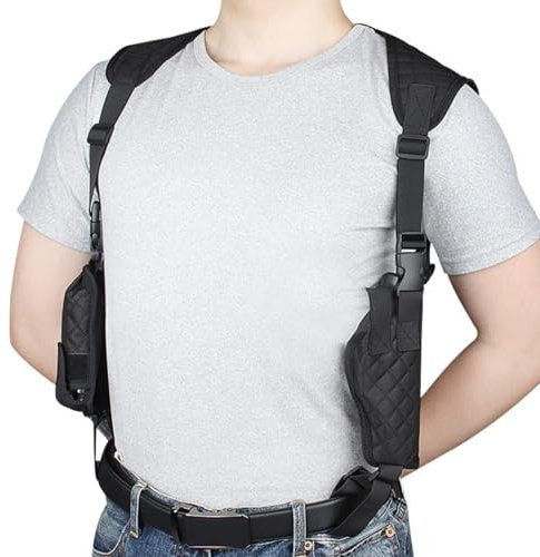 Pistolen Schulterholster für Glock 17 19, Verstellbares Holster mit Pistolenhalter Und Zeitschriftenhalter, Nylon Schwarz Einheitsgröße