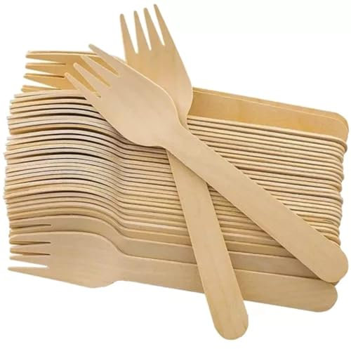 PARENCE.- Set di 100 forchette in legno - Posate in legno usa e getta, forchette Utensili ecologici e biodegradabili per feste, compleanni, campeggio, picnic 100 pezzi - 15,6 cm