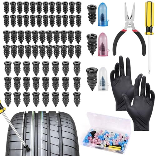 Nadinsta 75Pcs Tyre Repair Kit Rubber Nails, Car Puncture Repair Kit with Screwdriver, Fast Self-Service Tire Rubber Nails Tool, Tyre Repair Screw for Auto Motorcycles Bicycles (25S +25M +25L)