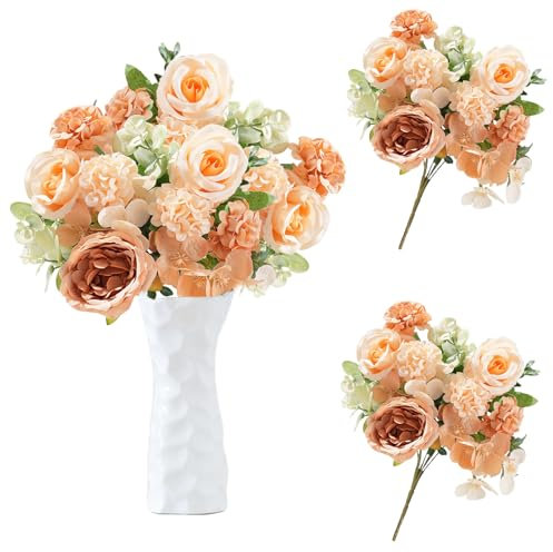 astylishome Artificial Bouquet of Flowers Artificial Flowers Stem Silk Peony Blooming Rose with Flower Heads for Bridal Wedding Home Party Festival Floral Arrangements Decoration Champagne 4102
