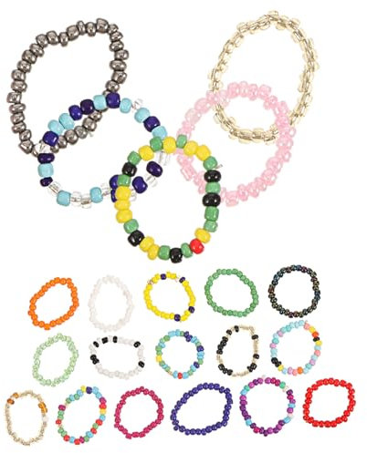 Garneck Bunter Elastischer Perlenring Für Damen – Regenbogen Fingerring Aus Kunststoff - Ideal Für Strand Und Alltag - Perfekt Als Freundschaftsring Oder Boho Schmuckstück