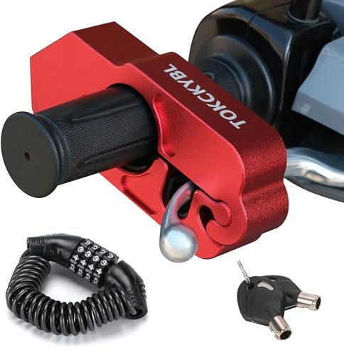 TOKCKYBL Motorcycle Lock, Heavy Duty Anti Theft Helmet, Brake and Handlebar Lock, Universal for Motorcycles, ATVs, Dirt Bikes, Mopeds，Scooters, Red