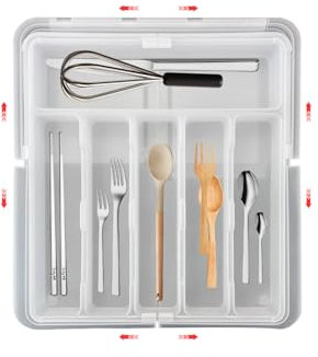 hssopa 2025 Range Couverts,Rangement Couvert Extensible,Ajustable Pour Tiroir Cuisine,Organisateur Tiroirs,Range Couverts Pour Tiroir,Extensible 56 CM Rangement Tiroir(Blanc Pas porte-couteau)