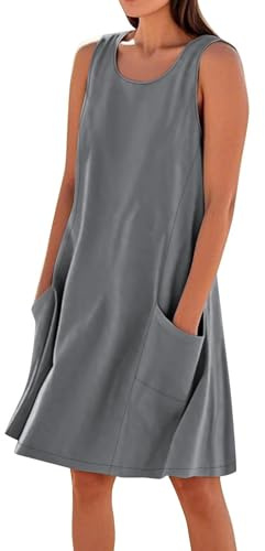 Vestidos cortos de verano de lino y algodón sin mangas para mujer, con bolsillos y tirantes, talla grande, tendencia