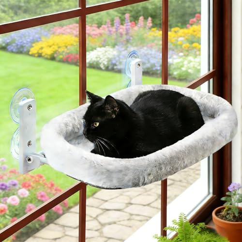Katt fönstersäng hopfällbar fönsterhängmatta för katt fönstersäng, 52 cm fönster hängmatta upp till 40 lb grå (Grå vinter dubbelsidig, L-52CM)