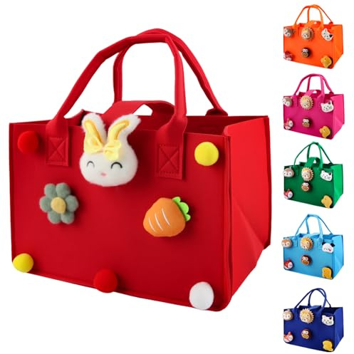 Sac Courses, Dwafill 30 * 20 * 18 cm Sac Cabas en Feutre, Panier Courses avec Anse, Sac de Courses Reutilisable pour Journaux, Pour le Shopping et le Rangement (E)