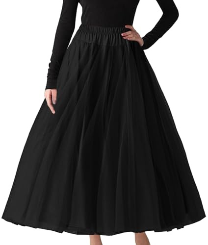 Falda 2025 para mujer, falda retro midi de cintura alta, falda tutú, vestido largo, disfraz de disfraz, Negro, XXL