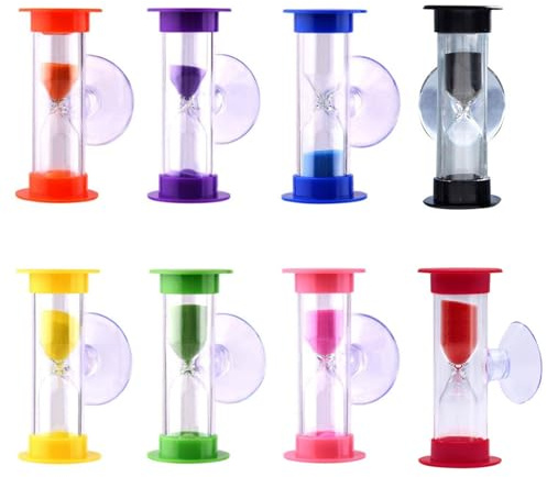 Sanduhr Zähneputzen Kinder, 8 Stück Sanduhren Set Mit Saugnapf, 2 Minuten Und 3 Minuten Timer, Blau Grün Lila Rosa, Ideal Für Zahnpflege, Hausaufgaben, Spielzeit, Küche Und Klassenzimmer, 6x2,5 cm