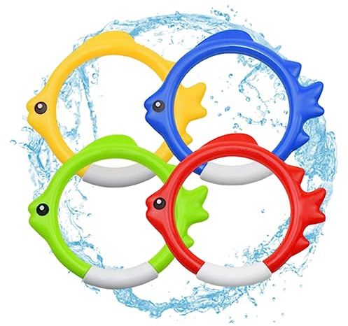 Pesoncarl Juguetes Buceo en Piscina, Anillo Buceo subacuático, Juguete hundimiento para Piscina, Entrenamiento natación, 4 Uds., Forma pez pequeña.
