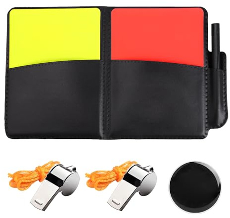Juego de tarjetas de árbitro, juego de tarjetas de árbitro de fútbol, incluye tarjetas de PVC rojas/amarillas, 2 entrenadores, silbato con hojas de informe, portable, carpeta de entrenamiento para
