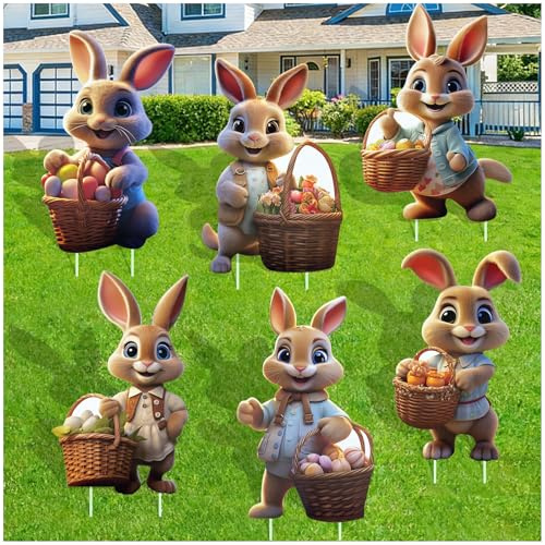 Noviatrix 6 Pezzi Coniglietti Pasquali da Giardino, Cartelli Pubblicitari 2D, Cartello Pubblicitario Pasquale per Caccia Alle Uova di Pasqua, Decorazioni Pasquali da Giardino (35×23cm)