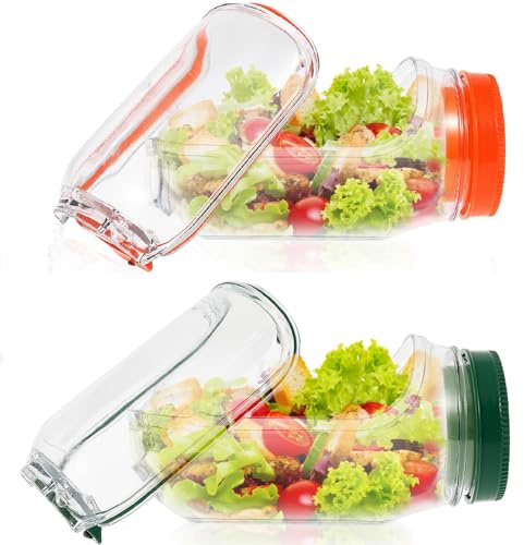 Salad Pod Container Vertical Layering Salad Pod Built-In Bowl Design Plastic Interval Salads Box with Leak Proof Sauce Dressing Case Dishwasher Safe Fresh Salads Storage for Lunch (Green + Orange)