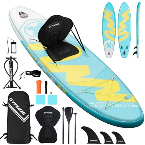 Stand Up Paddle Board avec siège et Les Accessoires, Planche de de 335 cm pour 2 + 1 Personnes/familles, kit de réparation avec Sac de Transport, pagaie, Palmes, Pompe à air, Laisse