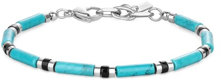 COAI Bracelet Turquoise Verte Homme, Bracelet Pierre Noire, Chaîne Acier Inoxydable