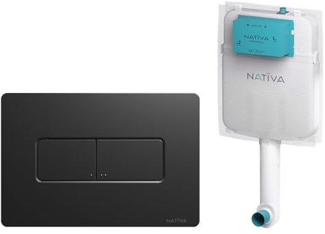 Kit Cassetta di Scarico WC da Incasso Nativa 80 mm con Placca Nero Opaco 23,5x16 cm – Doppio Scarico 3/6 Litri, Anti-Calcare e Silenziosa per Muratura