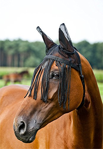 Horze Fringe Mesh Fly Net With Ear Coverage, Black, Pony, Cob, Horse, Warmblood Sizes