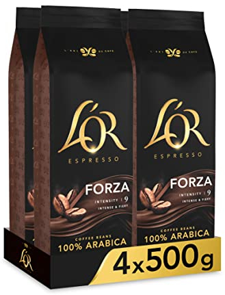 L'OR Espresso Forza Café en Grano Natural 100% Arábica - Intensidad 9 | 4x500g