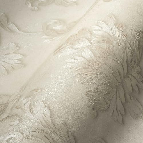 Architects Paper Papier peint intissé Luxury 324221 32422-1 Motif baroque Crème métallisée - 10,05m x 0,53m -