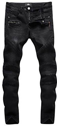 ZLZ Slim Fit Biker Jeans, Men's Super Comfy Stretch Skinny Biker Denim Jeans Pants, Size 32 (Black)