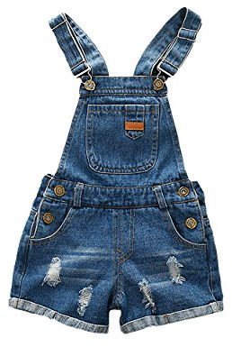 KIDSCOOL SPACE Mono de Mezclilla para niña pequeña, Pantalones Cortos de Mezclilla Rasgados Grandes, Azul, 2-3 años