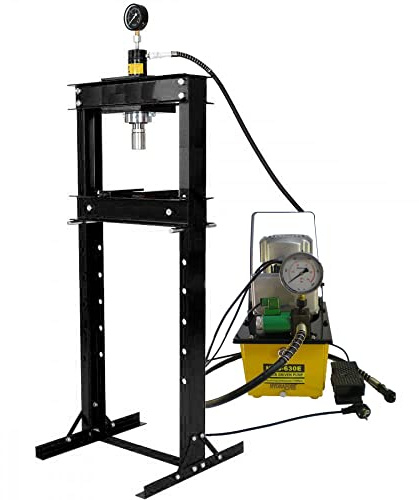 Wimmer 20T - Pressa da Officina con Pompa idraulica elettrica, manometro, valvola concava