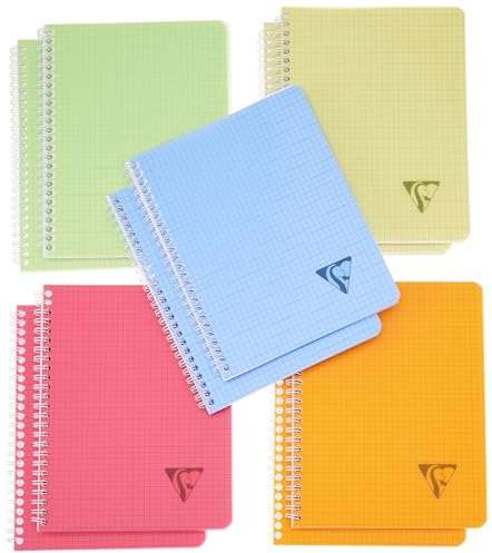 Clairefontaine 328725C Collection Linicolor Fresh Lot de 10 Cahiers à Spirale - 17x22 cm - 100 Pages Petits Carreaux - Papier Blanc 90 g - Couverture Polypro Transparent - Couleurs Aléatoires