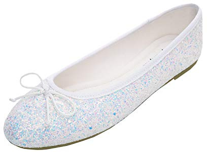 Feversole Färgad Lack-Ballerina med Memory Foam-kudde för Kvinnor, Vit glitter, 38 EU
