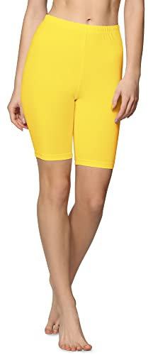 Bellivalini Damen Kurze Leggings aus Baumwolle BLV50-157 (Gelb, M)
