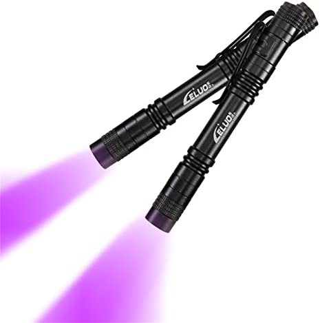 LELUOHQ 2 Pack UV Penlight Flashlight with Clip，Mini 395nm Mini Pen Light ，,Waterproof Ultraviolet Flashlight for Leak, Pet Urine, Scorpion, Hotel Inspection, Dry Stain and Bed Bug.