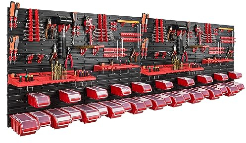 botle 30 scatole impilabili da parete, scaffale porta attrezzi da lavoro 230 x 80 cm, garage, magazzino, officina e banco da lavoro, scaffale porta attrezzi, banco da lavoro officina con cassetti