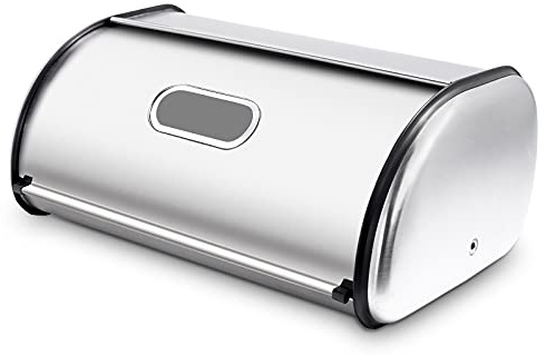 wondihao Stainless Steel Bread Box for Kitchen Countertop, Extra Thick Sturdy Bread Storage Container Large Bread Keeper Roll Up Style， Capacity Bread Keeper, 17 x 11 x 7.5 Inches