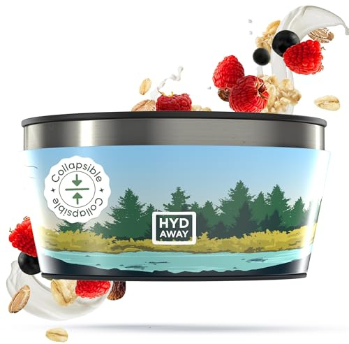 HYDAWAY Collapsible Insulated Bowl with Lid - 1 Quart (950ml), Silicone I Large Collapsible Bowls for Camping, RV & Travel, Portable Dog Water Bowl, Collapses to 1-inch, Spill-Proof & Steel Rim