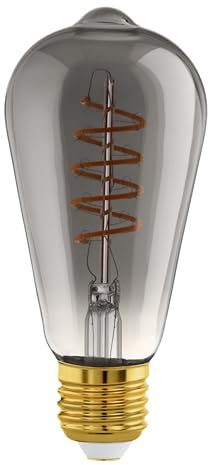 EGLO E27 Lampe dimmbar, Spiral LED Glühbirne, Vintage Deko Leuchtmittel schwarz-transparent im Retro-Design, 4 Watt, 100 Lumen, warmweiß, 2000k, Edison Birne ST64, Ø 6,4 cm