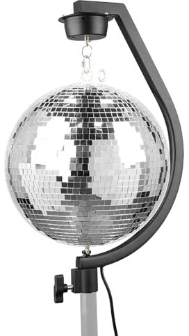 Fuzzix MB30 30cm Disco Mirror Ball with Motorised Stand, Lightweight Rotating Glitter Ball for DJ, Wedding, Party, Event, Stage & Dancefloor Lighting FX, Mirror Ball Stand Included