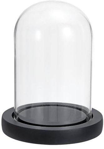 PATIKIL 4.7x3.1 Clear Cloche Glass Dome, Glass Bell Jar Display Case Tabletop Centerpiece with Black Wooden Base for Christmas Home Decor