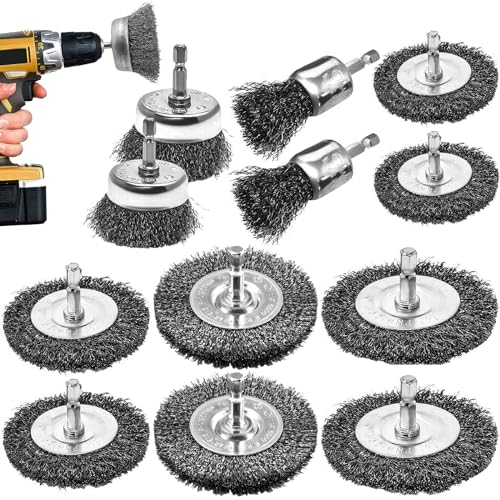 12 Stück Akkuschrauber Stahlbürste, Drahtbürste Bohrmaschine Set mit Sechskantstange, 6mm Drahtbürste Akkuschrauber, Stahlbürste Bohrmaschine für Bohrmaschine Polier Schleifen Entrosten Entgraten