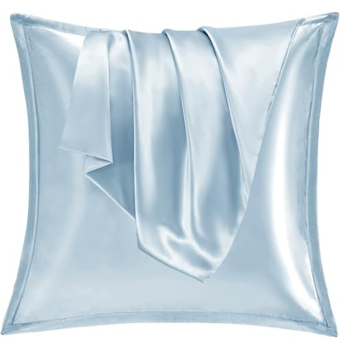 Vielit 2er Set Satin Kissnbezug 80x80 mit Zip,Weich wie EIN Silk Pillowcase,wie Seidenkissenbezug Geeignet für Curly Haar,Satin Kopfkissenbezug Kissenbezüge Light Blau Kissenhülle